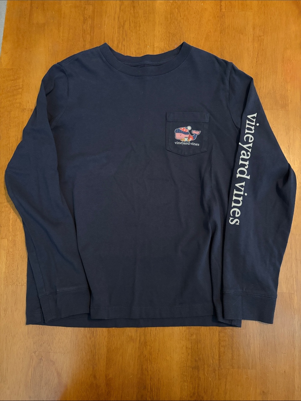 Vineyard Vines Navy Long Sleeve Pocket Tee with Whale Graphic